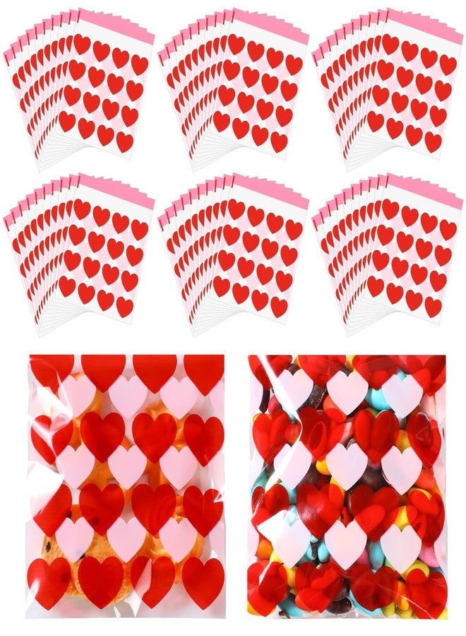 Aliceset 200 Pcs Valentines Treat Bags Valentines Heart Cellophane Goodie Candy Cookie Gift Plastic Self Adhesive Bags for Popcorn Party Packaging Supplies 5.12 x 5.12 Inch - Image 1